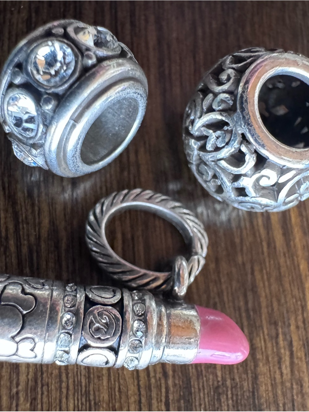 Brighton and Pandora Silver Charm Beads and Pink Lipstick Tube Charm